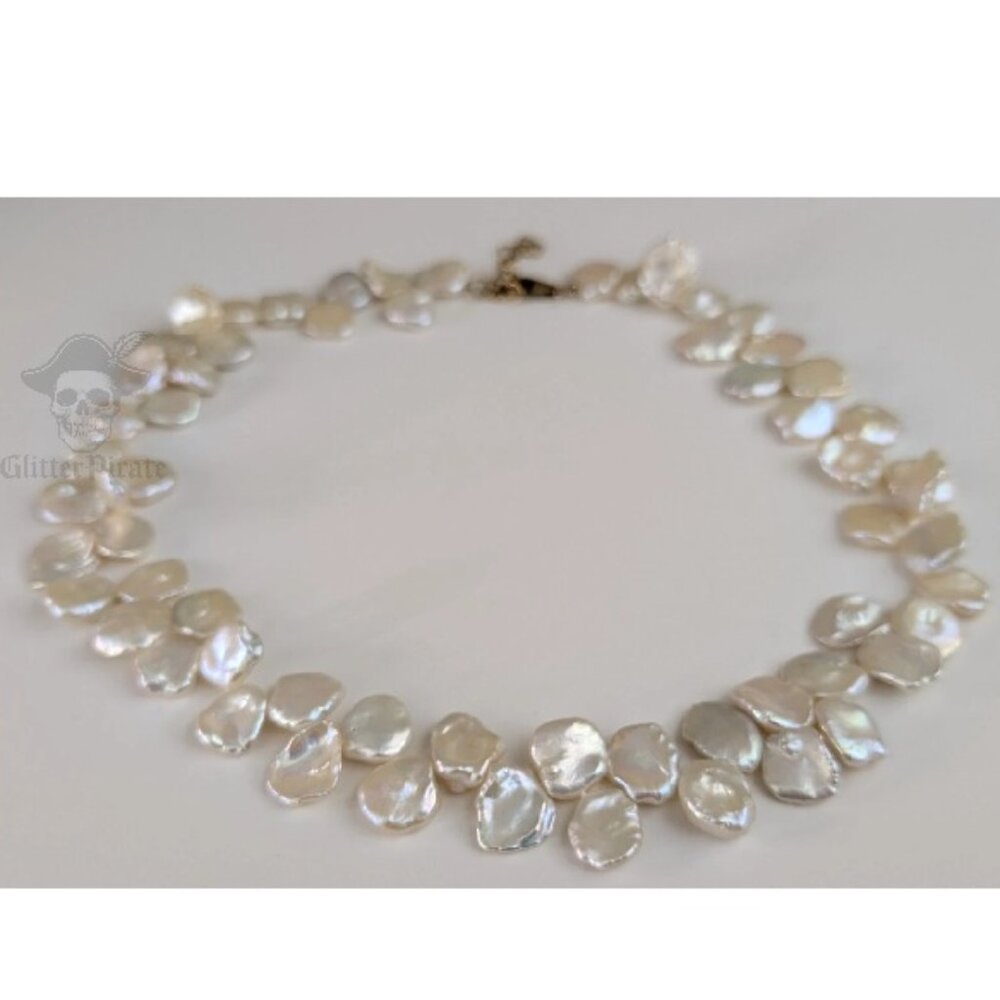 18.5" Keshi 12.5mm Cornflake Cultured Pearl Necklace Gem Quality 14k GF